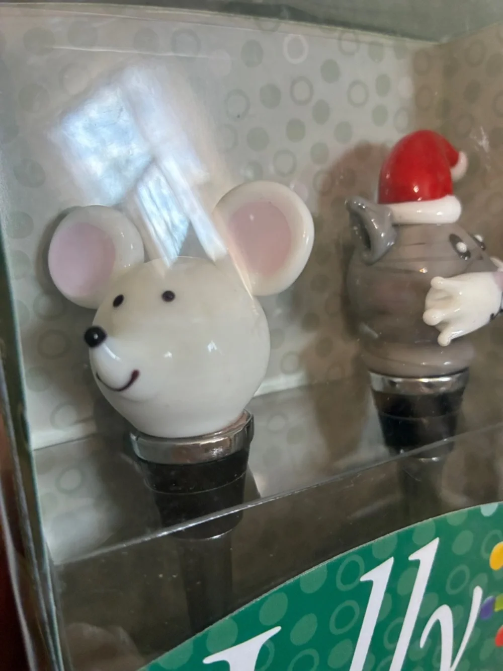 Jolly Mouse and Cat Art Glass Winestoppers NWT Handcrafted Gift